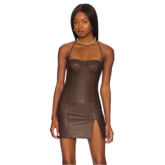 NWT H:OURS Blake Mini Dress in Dark Brown Small Revolve - Picture 1 of 14